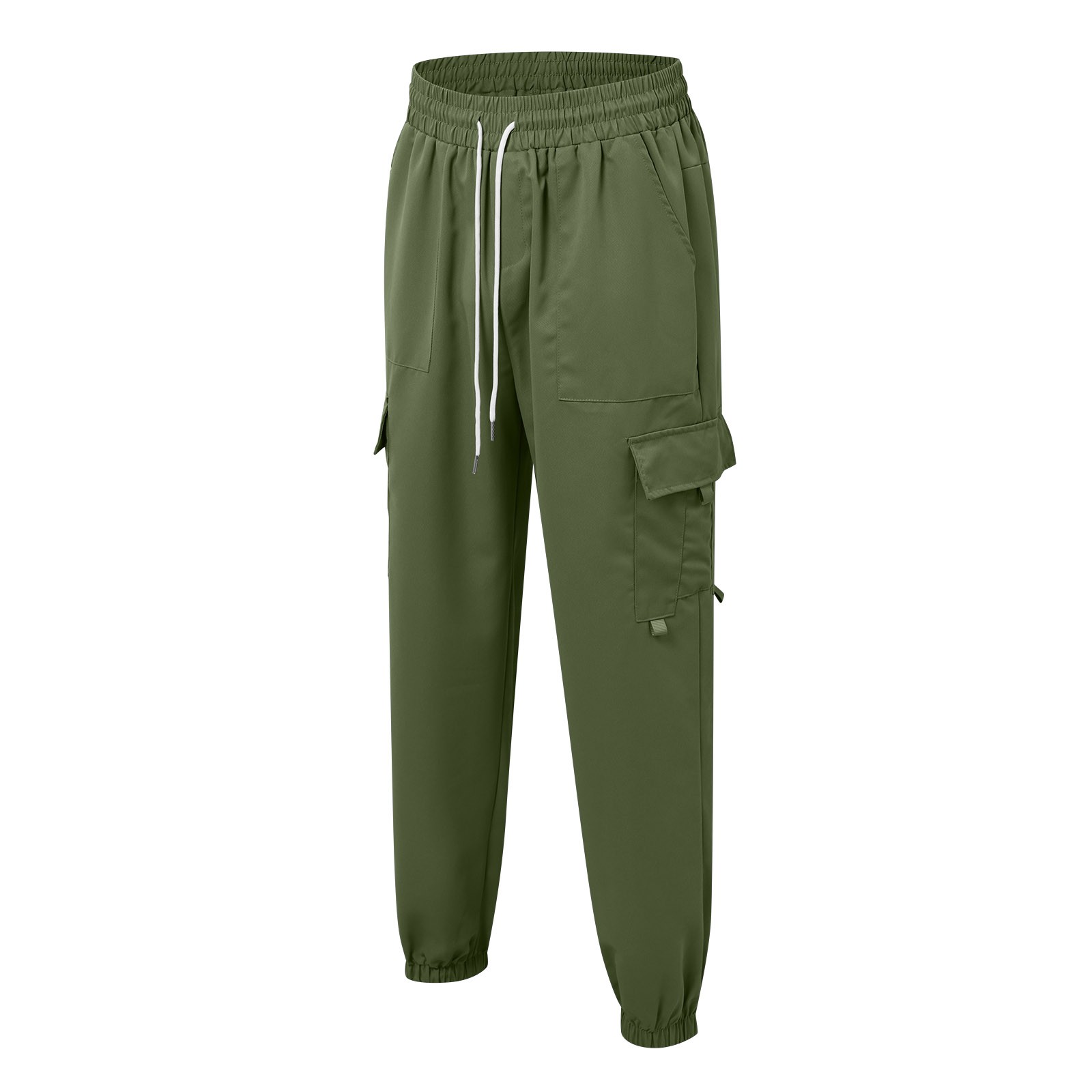 thumbnail image 4 of Pantalones cargo para hombre con cordón elástico en la cintura, pierna recta, bolsillos laterales y traseros, poliéster ligero, para uso informal/deportes al aire libre, tallas S-XXL, 4 of 5